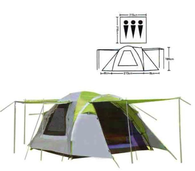 Палатка туристическая трёхместная (Д (210+60+80)×Ш210×В165) - фото