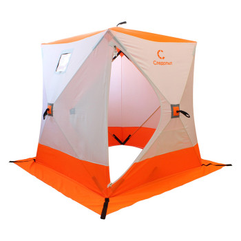 Палатка зимняя куб СЛЕДОПЫТ 1,8 х1,8 м, Oxford 210D PU 1000, S по полу 3,2  кв.м, цв. оранжевый/бел - фото