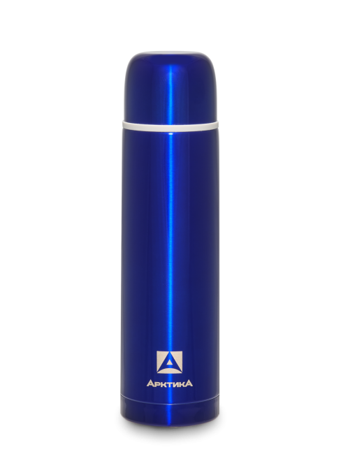 Термос с узким горлом для напитков с глухой пробкой, объем 1л. (синий) - фото
