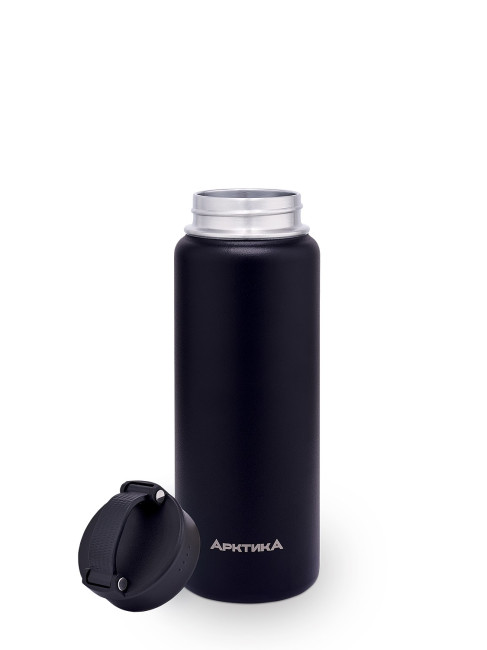 Термос-бутылка для активного образа жизни, объем 530 мл. Эластичная ручка для удобной переноски. Яркий цвет, текстурное покрытие дополнительно защищает корпус от царапин. (черный) - фото2