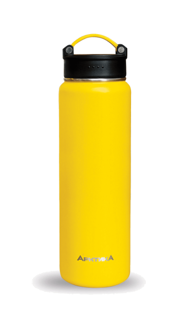Термос-бутылка для активного образа жизни, объем 0,7 л. Эластичная ручка для удобной переноски. Яркий цвет, текстурное покрытие дополнительно защищает корпус от царапин. (желтый) - фото
