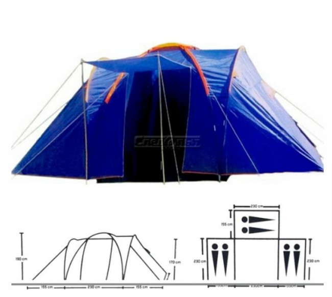 Палатка туристическая шестиместная (Д (155+230+155)×Ш230+155×В190)