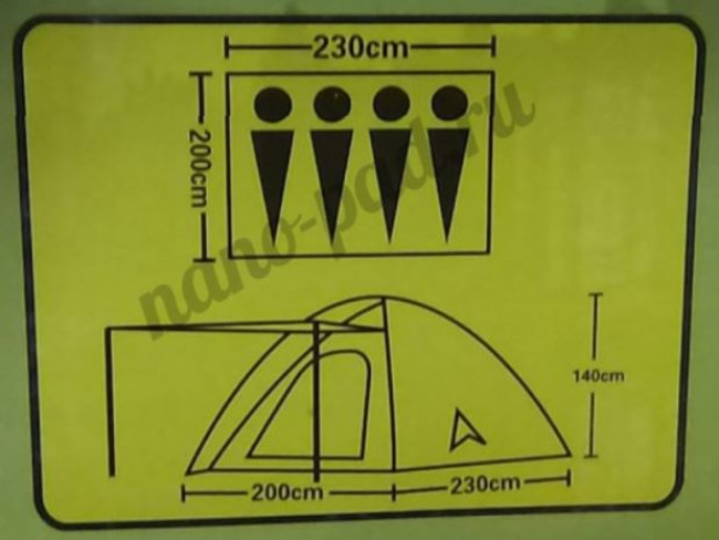 Палатка туристическая четырехместная (Д 230× Ш 200× В 140) - фото2