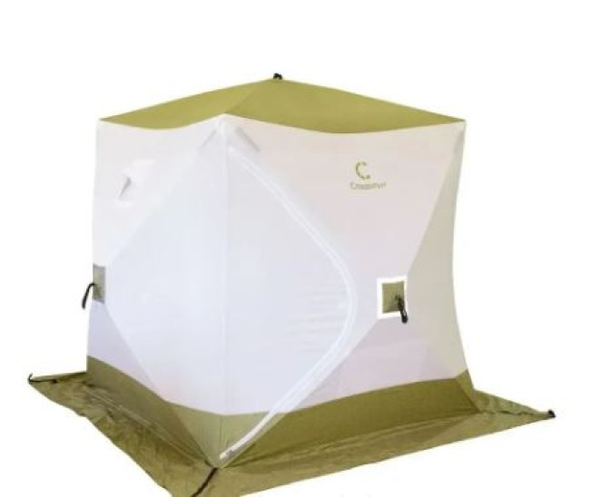 Палатка зимняя куб СЛЕДОПЫТ 2,1 х2,1 м, Oxford 210D PU 1000, S по полу 4,4 кв.м, цв. оливковый/белый - фото3