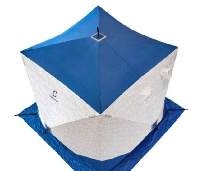 Палатка зимняя куб СЛЕДОПЫТ 2,1 х2,1 м,Oxford 210D PU 1000,S по полу 4,4 кв.м,цв.синий/белый с принт - фото4