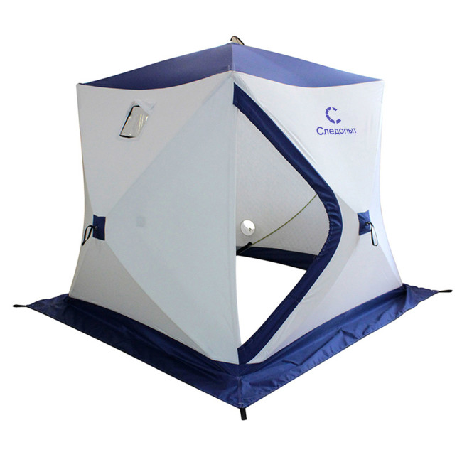 Палатка зимняя куб СЛЕДОПЫТ, 1,9х1,9,  h-2,05 м, S по полу 3,6 кв.м, 3 слоя, цв. синий/белый