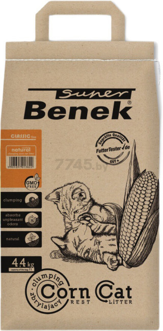 Наполнитель для туалета растительный комкующийся SUPER BENEK Corn Cat кукурузный 7 л, 4,4 кг - фото1