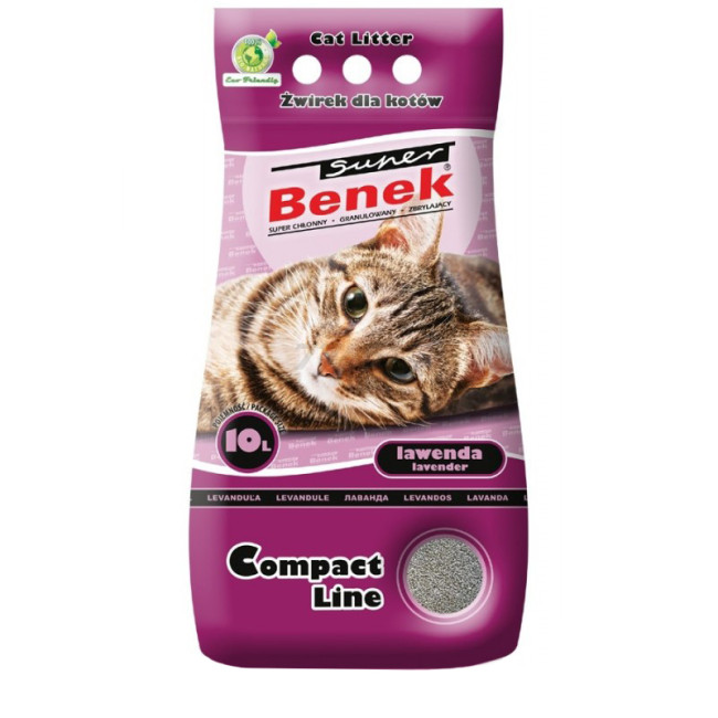 Наполнитель для туалета бентонитовый комкующийся SUPER BENEK Compact лаванда 10 л, 8 кг - фото1