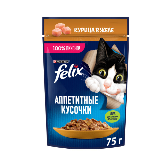 Влажный корм Felix Аппетитные кусочки для взрослых кошек, с курицей в желе 75 г