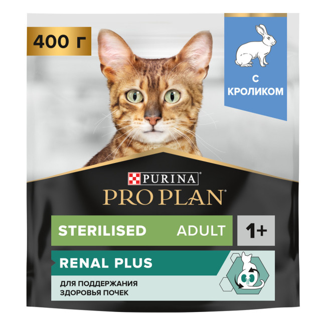 Сухой корм PRO PLAN® Sterilised Adult RENAL PLUS для взрослых стерилизованных кошек с кроликом, 400 г