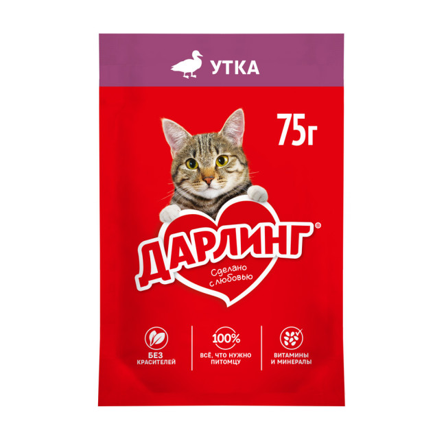 Влажный корм ДАРЛИНГ для взрослых кошек, с уткой в подливе - фото1