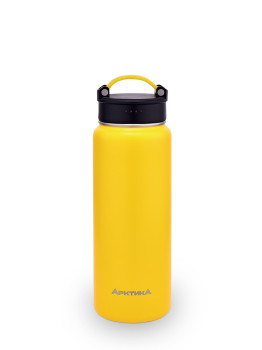 Термос-бутылка для активного образа жизни, объем 530 мл. Эластичная ручка для удобной переноски. Яркий цвет, текстурное покрытие дополнительно защищает корпус от царапин. (желтый) - фото