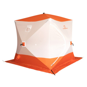 Палатка зимняя куб СЛЕДОПЫТ 2,1 х2,1 м, Oxford 210D PU 1000, S по полу 4,4 кв.м, цв. оранжевый/белый - фото