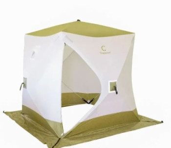 Палатка зимняя куб СЛЕДОПЫТ 2,1 х2,1 м, Oxford 210D PU 1000, S по полу 4,4 кв.м, цв. оливковый/белый - фото
