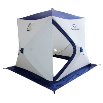 Палатка зимняя куб СЛЕДОПЫТ, 1,9х1,9,  h-2,05 м, S по полу 3,6 кв.м, 3 слоя, цв. синий/белый - фото