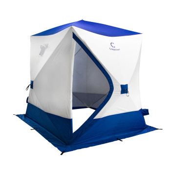 Палатка зимняя куб СЛЕДОПЫТ, 2,15х2,15 м, S по полу 4,6 кв.м, 3 слоя, цв. синий/белый - фото