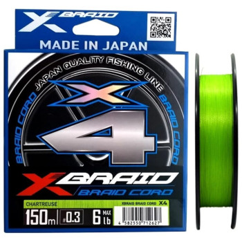 Леска плетеная YGK X-Braid Braid Cord х4 BRAID Chartreuse 150м #0.4 (0,108мм) - фото